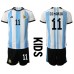 Billige Argentina Angel Di Maria #11 Hjemmetrøye Barn VM 2022 Kortermet (+ korte bukser)